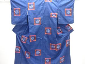 枡に花模様織り出し手織り紬着物